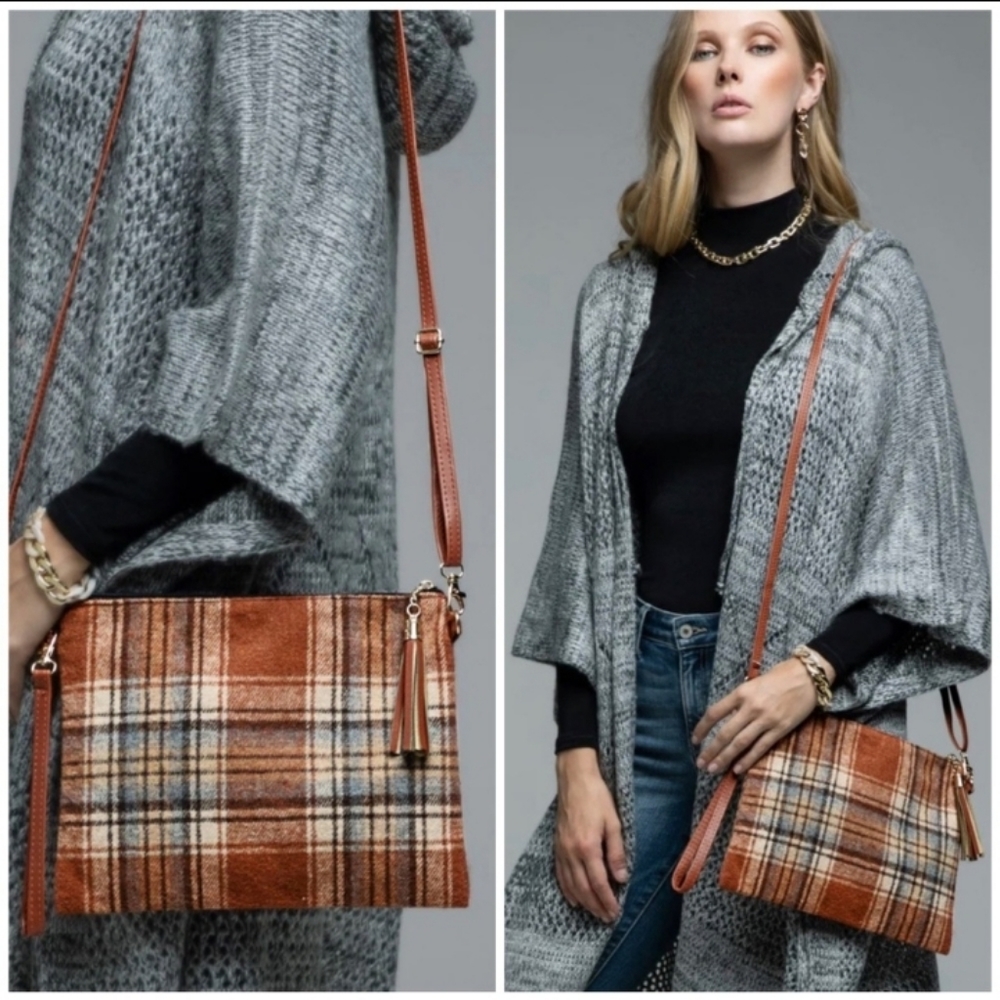 New, Plaid Print Mini Crossbody Bag Boho Country Western Clutch